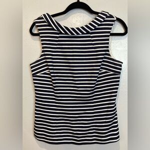 Boden Sleeveless Top Size 8 Navy White Striped Scoop Neck Textured Cotton Preppy